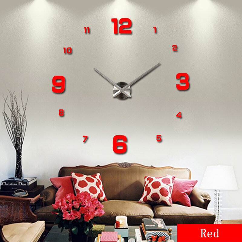 Bricolage 3D numérique horloge murale Quartz grand miroir horloge murale salon moderne Unique décoration de la maison