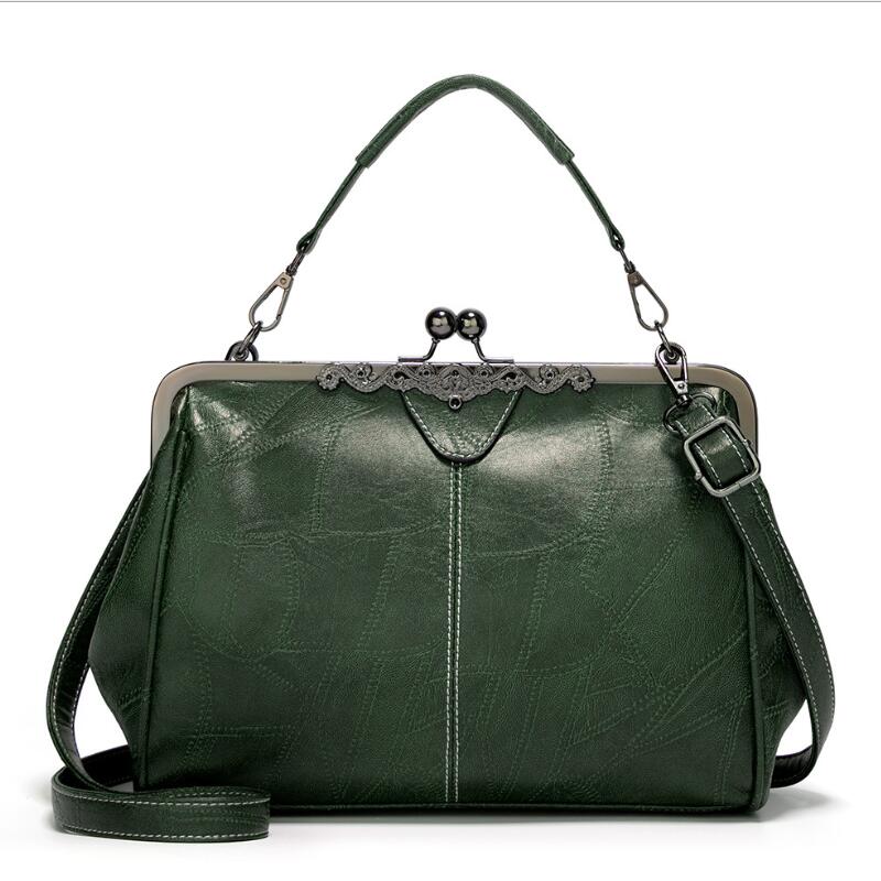 Vintage blødt læder crossbody tasker til kvinder mærke skulder messenger tasker dame rejsepunge og håndtasker cross body taske: Grøn