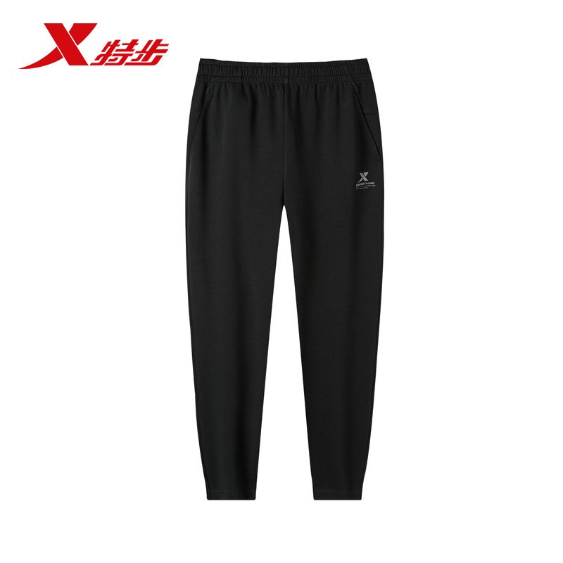 Xtep Mannen Sport Broek Winter Plus Fluwelen Comfortabel Ademend Losse Gebreide Broek Casual Mannen Broek Eenvoudige 881329639236: black / M