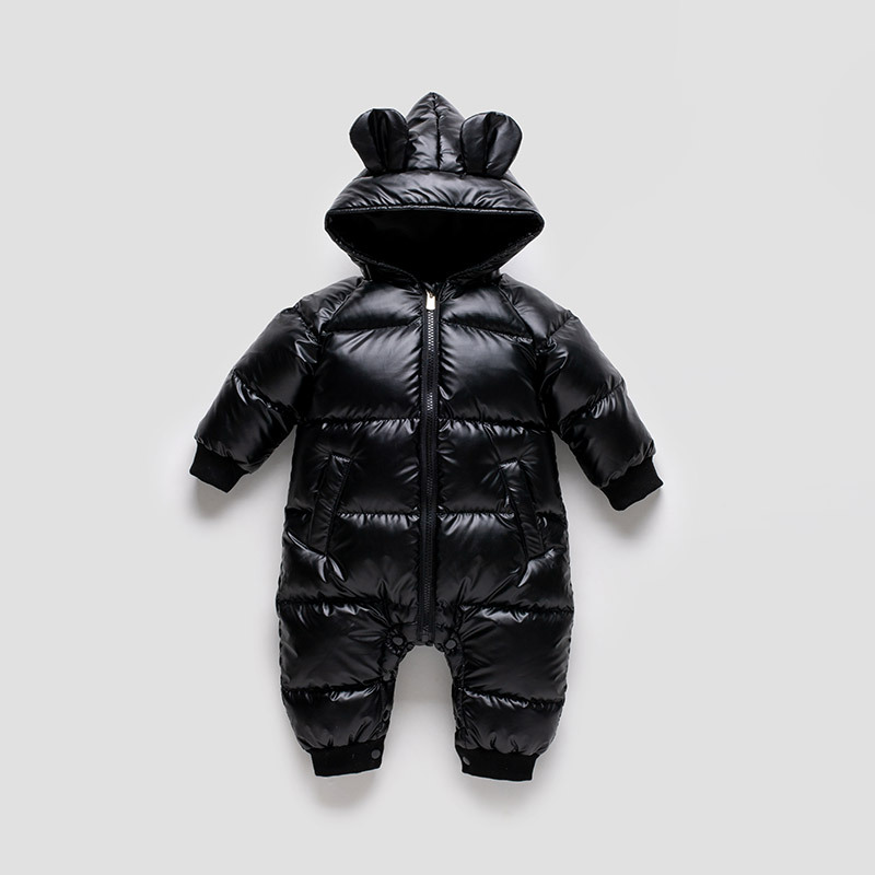 Crianças de inverno roupas para baixo jaqueta meninos outerwear casacos engrossar impermeável infantil snowsuits para meninas do bebê macacão: Preto / 12 m