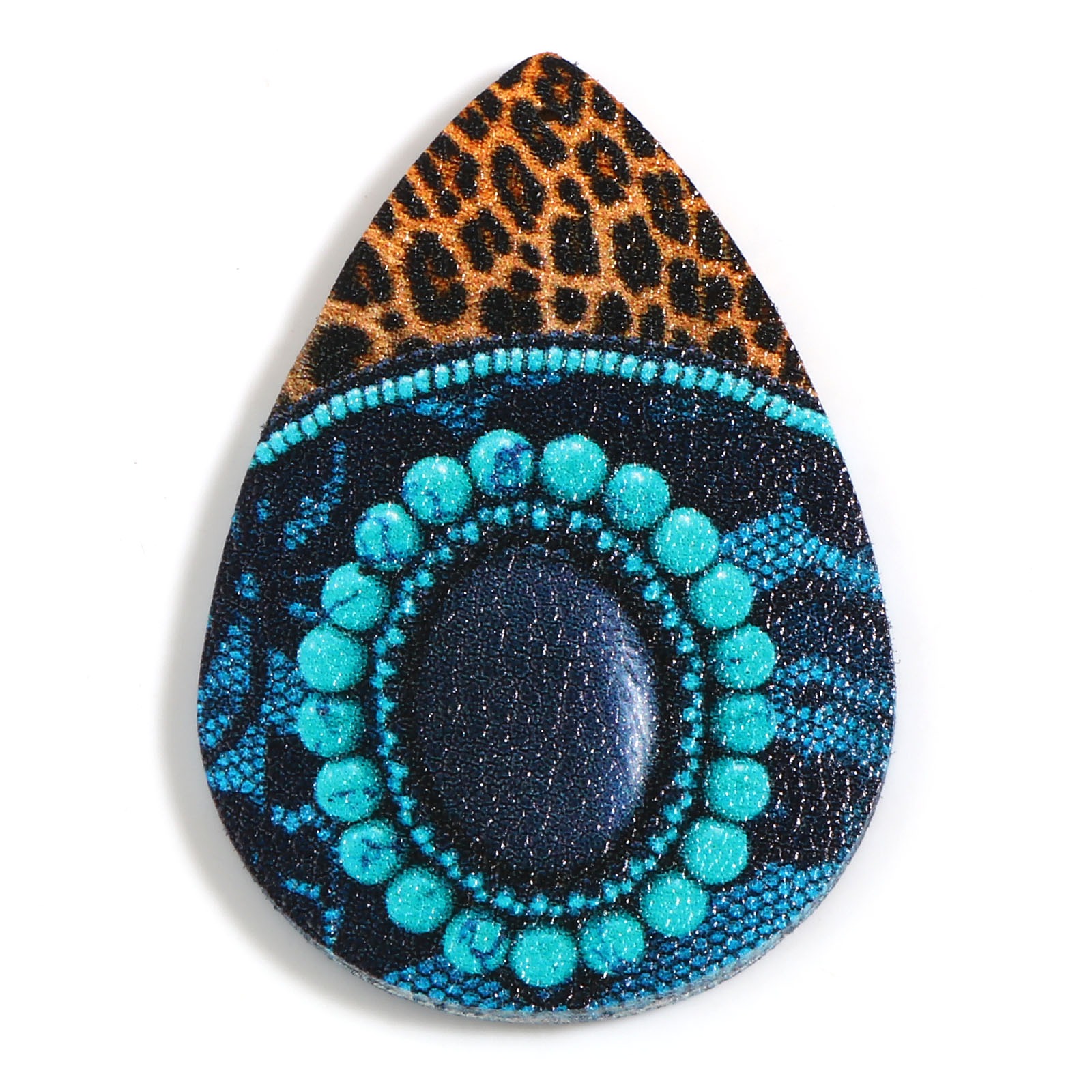 Bohemian pu leather pendant, multicolor with resin cabochon imitation, turquoise charms, diy necklace jewelry, , 5 pieces: 5