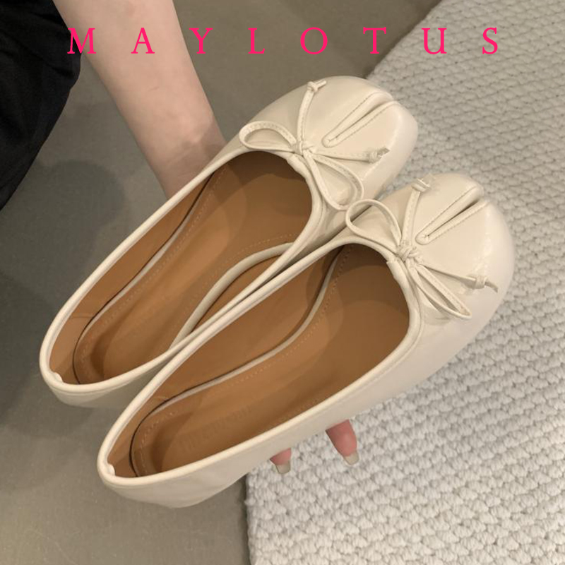 Tabi-schoenen met gespleten neus Instapper van microvezel Comfortabele pantoffels Loafers met zachte bodem Stevige damesmocassins met strik