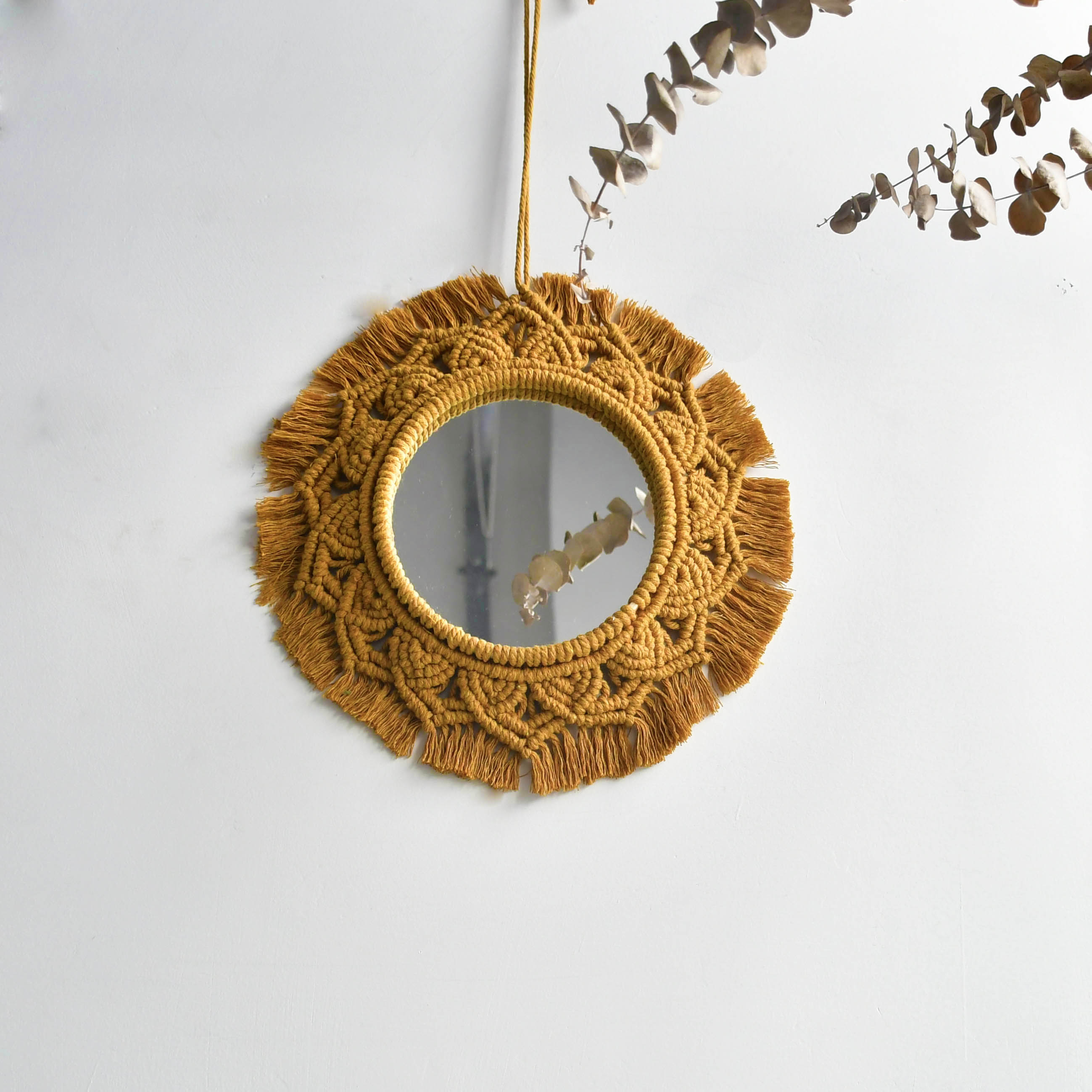 Makramee-Spiegel Als Wanddeko – Handgefertigter Boho-Spiegel Mit Aufbewahrungstasche, 68,6 Cm Lang