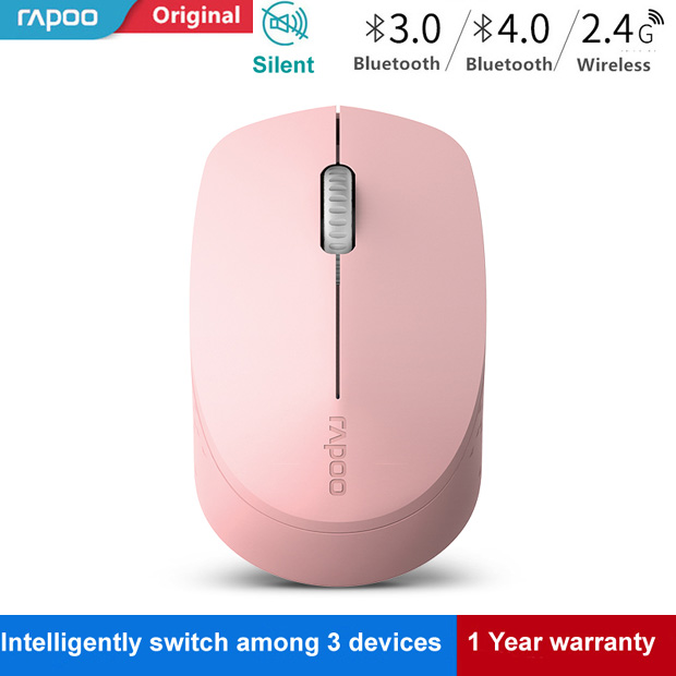 Rapoo – Mini-souris optique sans fil, silencieuse, avec Bluetooth, 3.0/4.0 RF, 2.4 ghz, pour PC et Laptop Windows, nouveauté: Pink