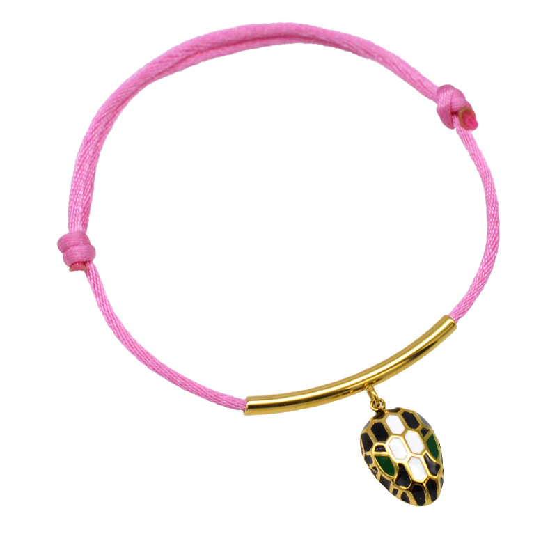 Pulsera de cuerda con cabeza de serpiente esmaltada para mujer, clásico, Color dorado, acero inoxidable, ajustable, accesorios de pulsera DIY: Verde oscuro