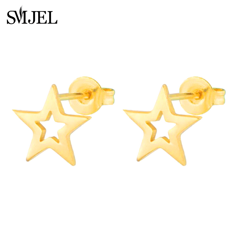 Nuevos pendientes de tuerca de estrella hueca de acero inoxidable para mujer, joyería de de cumpleaños Celestial para el día a día, adolescente y madre