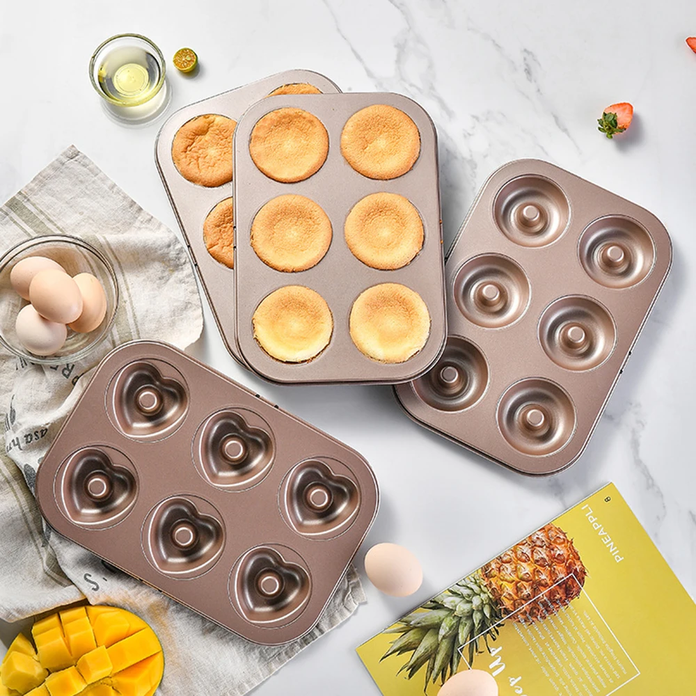 6 Hole Reusable Baking Tray Baking Pan Carbon Steel Cake Baking Mold Non-Stick Muffin DIY Cartoon Cake Pan Moulds Donut Baking