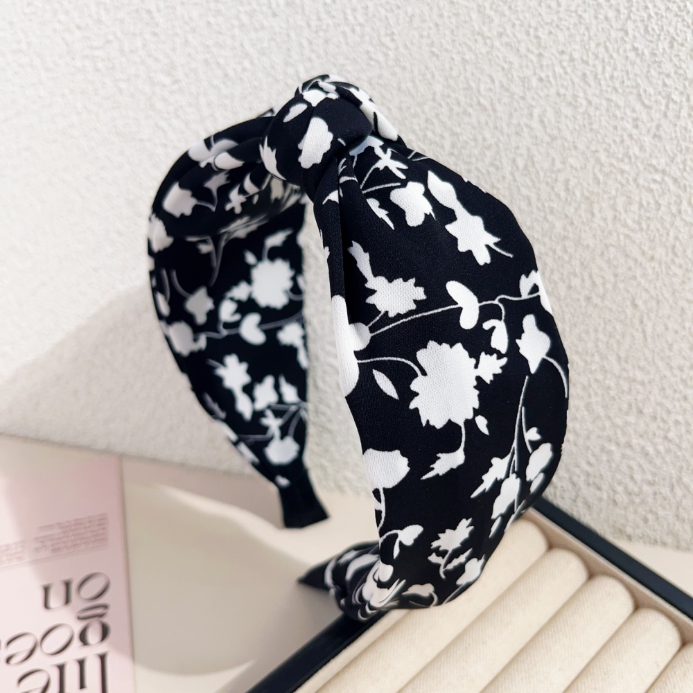 Diademas elegantes florales en blanco y negro para mujeres y niñas, aros para el cabello suaves con borde ancho, diadema cruzada con lazo grande, herramienta de Peinado,: Oro