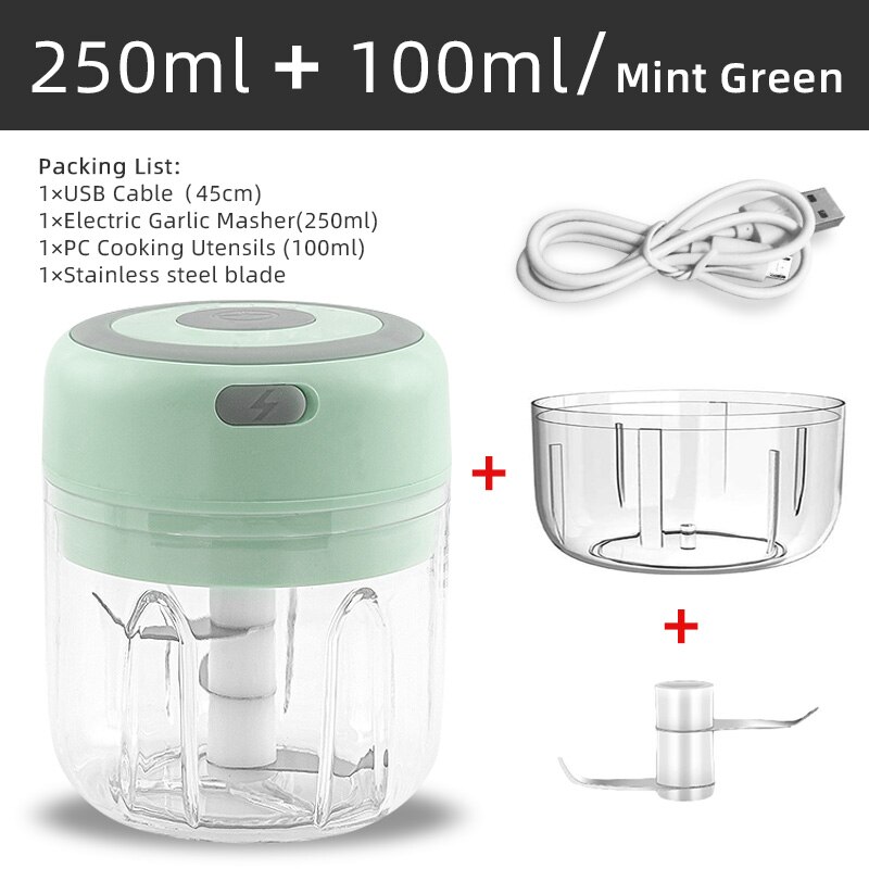 Elektrisk håndmixer 2 in 1 minihakker piskeris æggepisker 3- hastighedskontrol køkkenblender usb trådløs hvidløgsmasker: Gn sæt