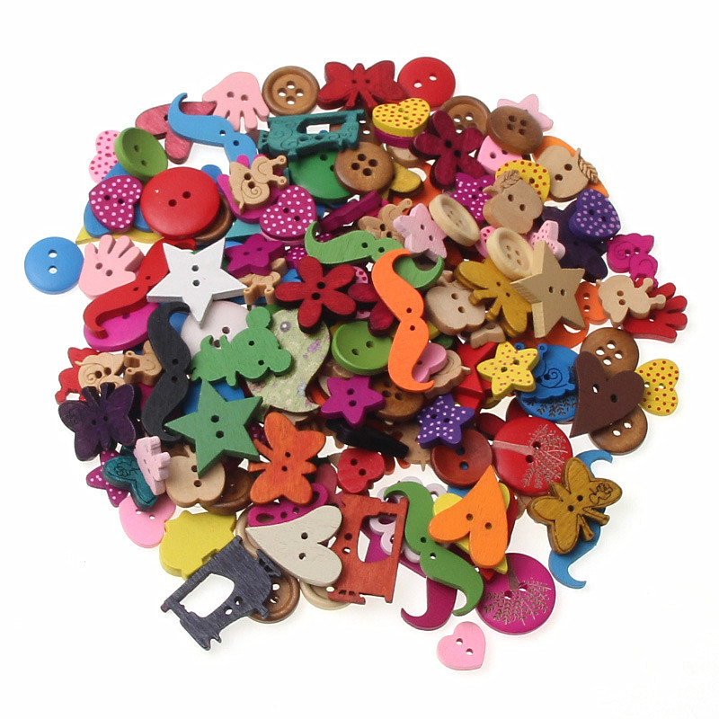 50Pcs Mixed Style 2 Holes Wood Buttons For Clothes Sewing Craft Scrapbooking Handicraft Buttons DIY Apparel Accessories: B02325-50