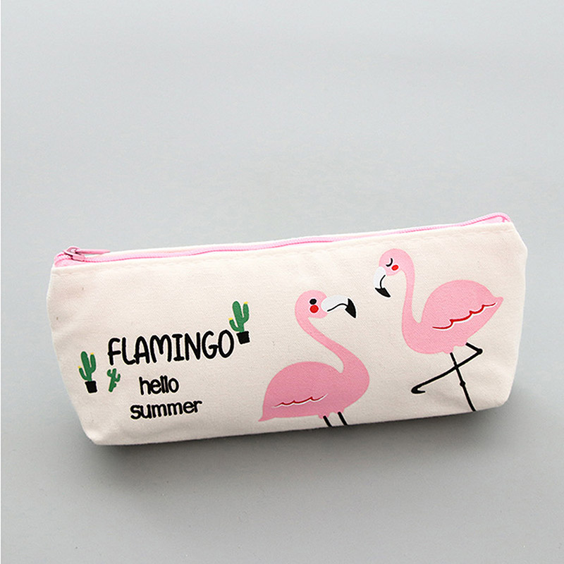 Kawaii Pencil Case Pink Flamingos Canvas Estuches School Pencil Box Pencil case Pencil Bag School Supplies Stationery: White