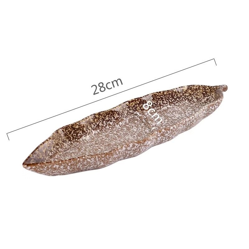Japanese Style Ceramic Leaf Shape Sushi Plate Rectangular Fruit Dish Porcelain Snack Dessert Plate Retro Tableware: D