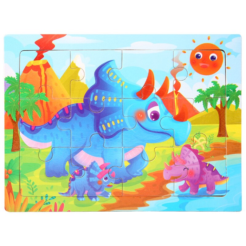 Frühe Bildung Spielzeug Puzzle 1Pcs Holz 12 Stück Baby Cartoon Tier kinder Spielzeug 15*11CM: triceratops