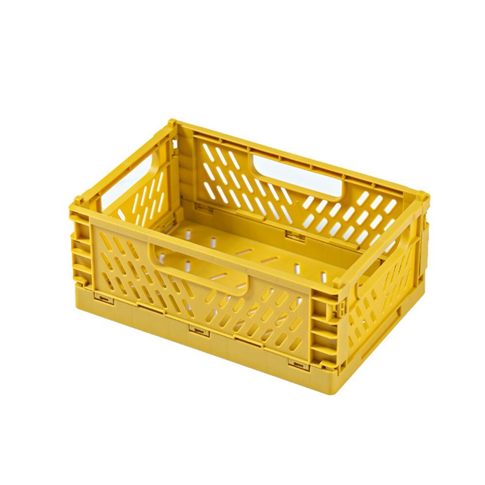 Panier de rangement pliable en plastique, 5 couleurs, boîte de rangement pliable pour étudiants de bureau, bande de papeterie, conteneur pliable: Yellow