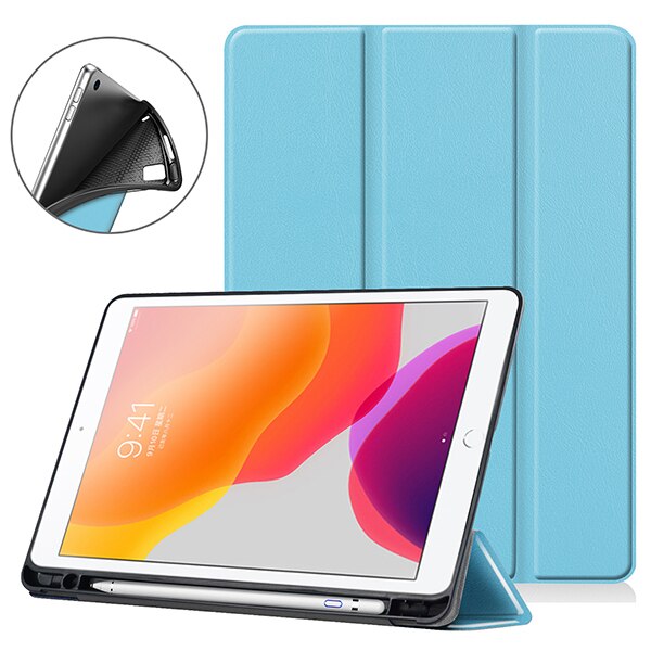 Funda de tableta para ipad 10,2 , funda de folio para Apple ipad 7 7th 10,2 "A2200 A2198 A2197, funda protectora con portalápices: 19IPAD 102  KSTBC BU