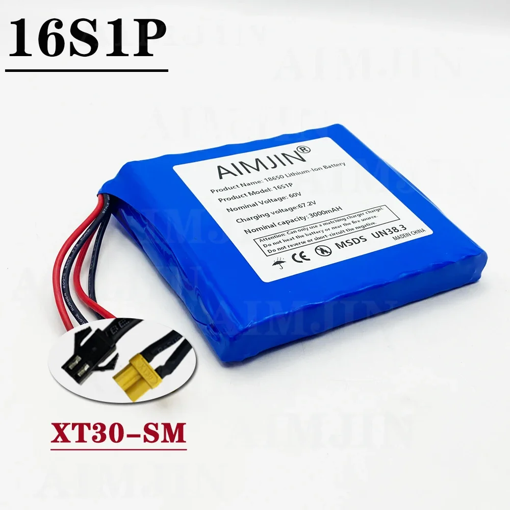 2024 Bestselling 16s1p 60v Xt60 132wh Lithium Ion Rechargeable Battery 3000mah Used for Electric Unicycle Electric Scooter: Grau