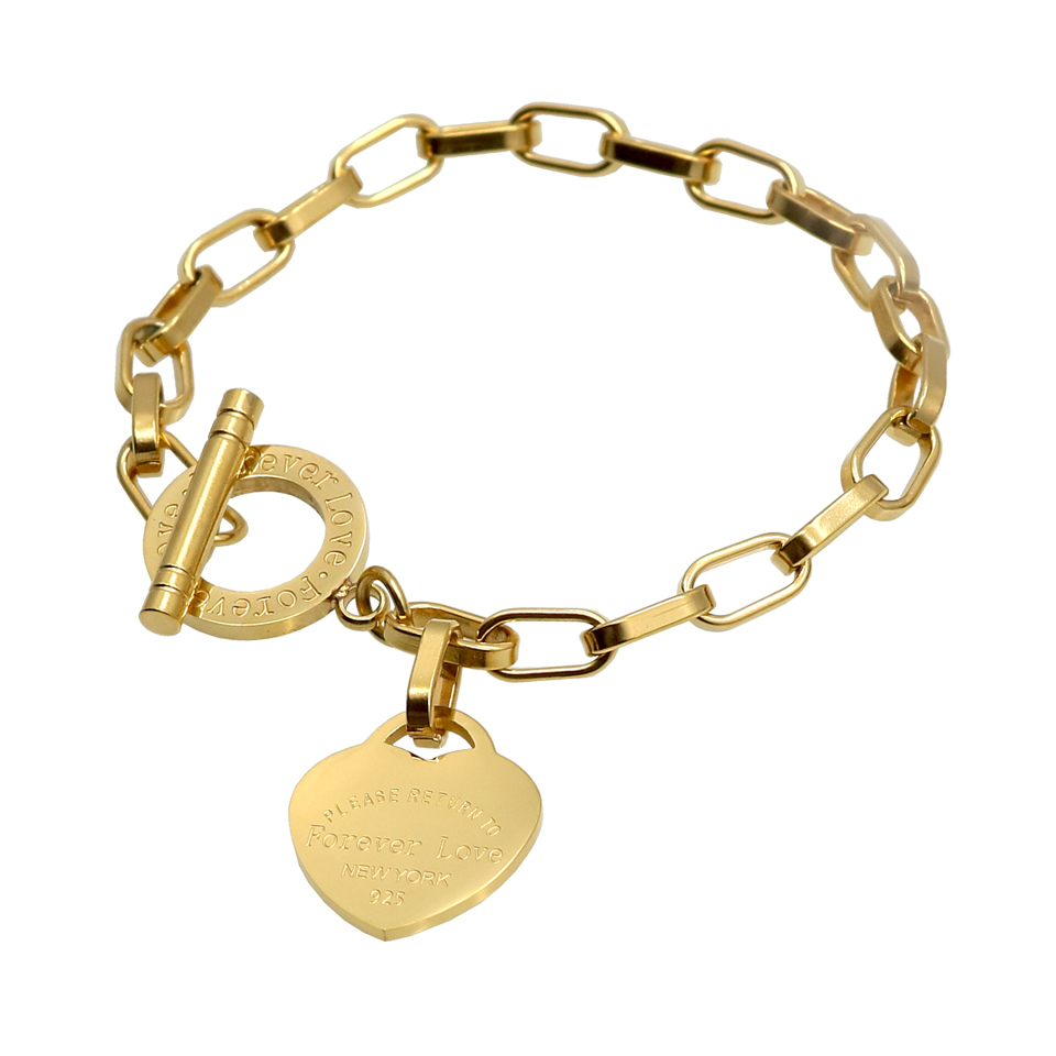 Gorący klasyczny ze stali nierdzewnej złoty kolor bransoletki i Bangles hurtownia biżuterii grzywny podwójne brzoskwiniowe serce bransoletki miłości kobiet: Square Chain Gold