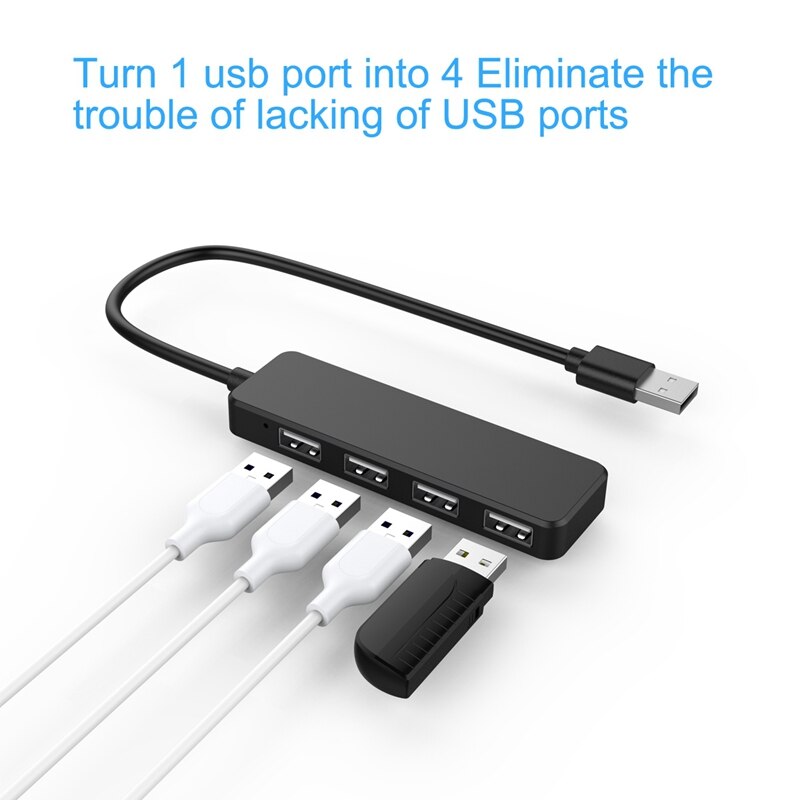 2 st ultra slim usb hub 4- port usb 2.0 hub vit & svart