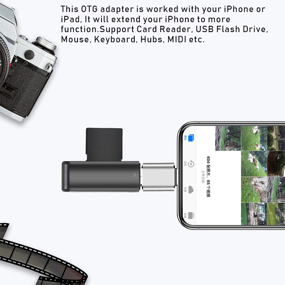 Iphone OTG adaptateur pour iPhone 11X8 7 6 Plus iPad Air Pro Mini pour lecteur Flash USB, souris lecteur de clavier en métal 3.0