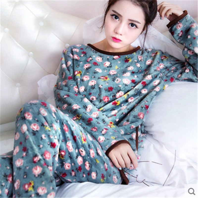 Coral Fleece Pyjamas Women Winter Flannel Women Pajamas Set Warm Pyjama Female Winter Thick Pijamas Women Big Size