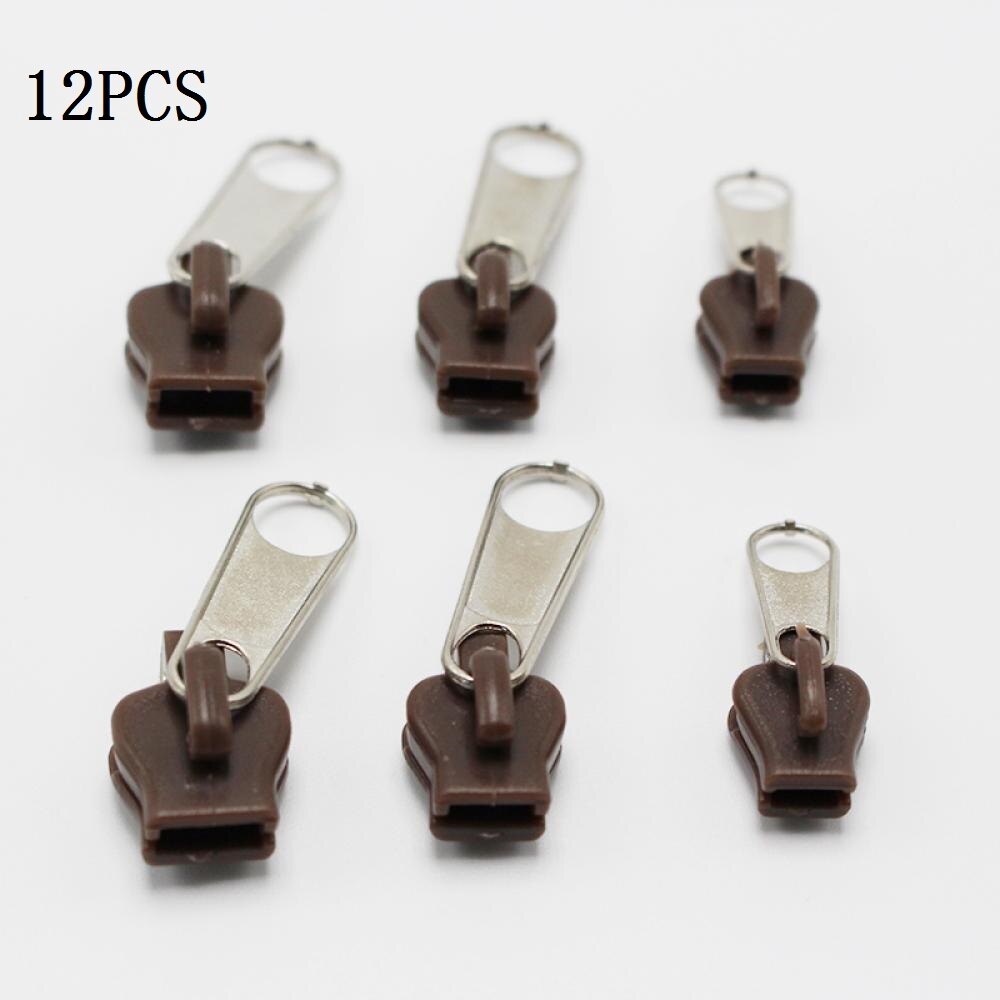 12/6Pcs 3 Sizes Universal Instant Fix Zipper Repair Kit Replacement Zip Slider Teeth Rescue Zippers Sewing Clothes: Khaki 12pcs