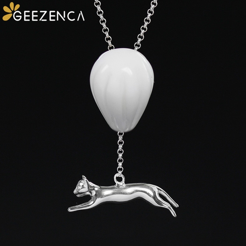 925 Sterling Zilver Luchtballon Kat Hanger - Fijne Sieraden voor Dames