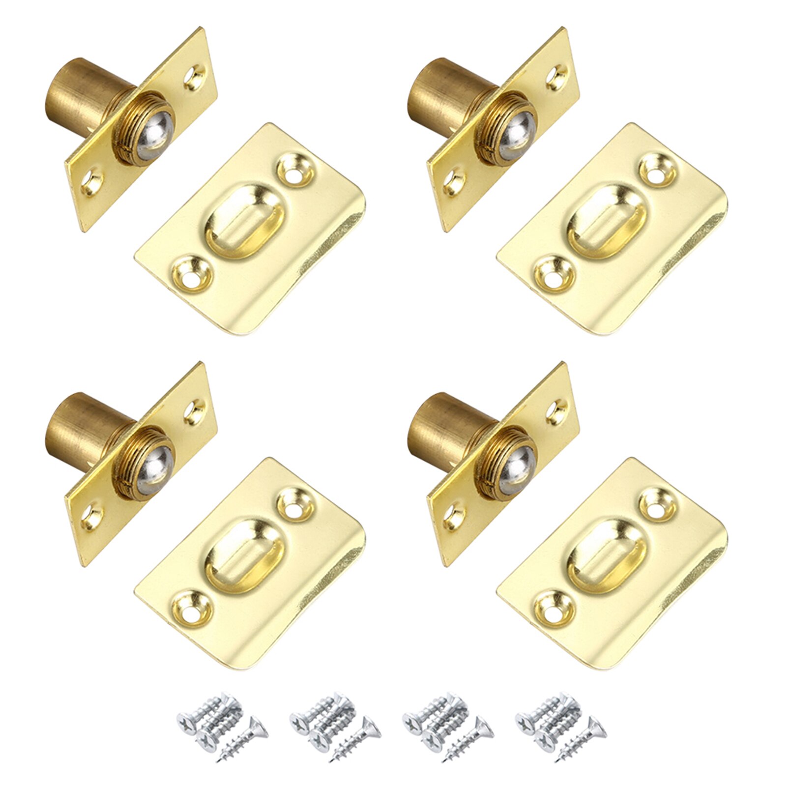 Stainless Steel Universal Kitchen Latches Adjustable Size With Strike Plate Bathroom Cabinet Closet Door Ball Catch Doorstop: 2 Pack / Gold