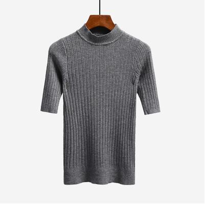 Gkfnmt dzianinowy sweter z dopasowanym golfem damski sweter z dzianiny koszula damska na każdy mecz podstawowy szczyt z krótkim rękawem odzież: Szary