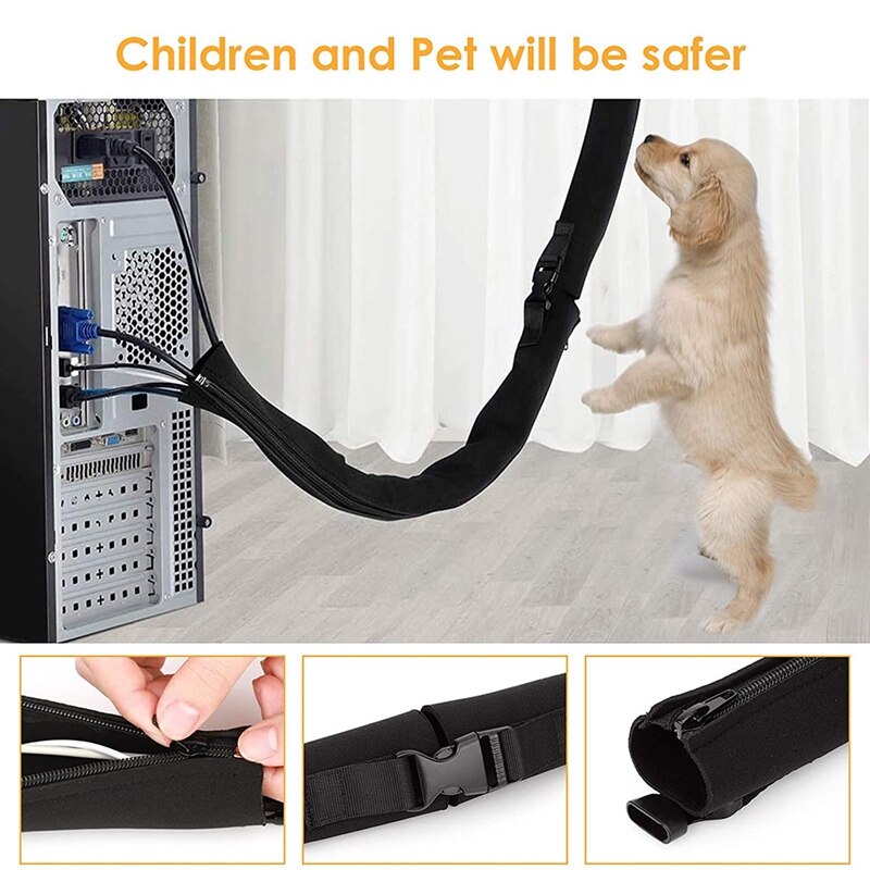 Cable Management Sleeves Cable Tidy Sleeve Zip And Buckle 20 Inch PC Cable Management Organizers Kit With Cable Straps