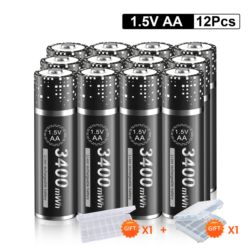 PALO AA 1.5 V Li-ion Rechargeable battery 1.5V AA lithium battery 3400 mWh AA batteries for Clocks, mice, computers, toys so on: green