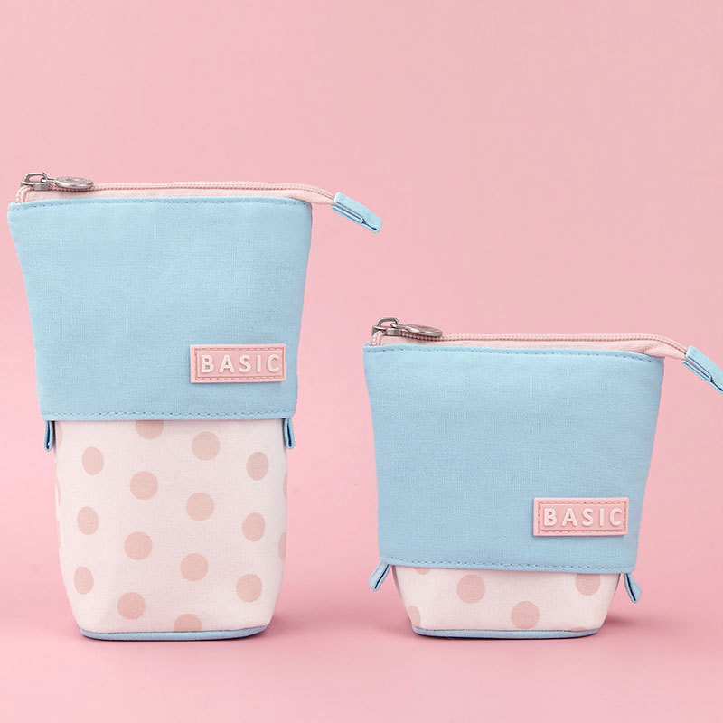 Estuche para lápices, portalápices de puntos, tela de lona, material escolar estacionario coreano, organizador de regla para niños, bolsa de , caja de pie para transformador
