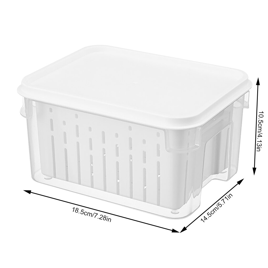 Refrigerador apilable de 1,9 L, organizador de frutas y ensaladas, contenedor de almacenamiento de alimentos, caja de verduras frescas transparente con colador para nevera