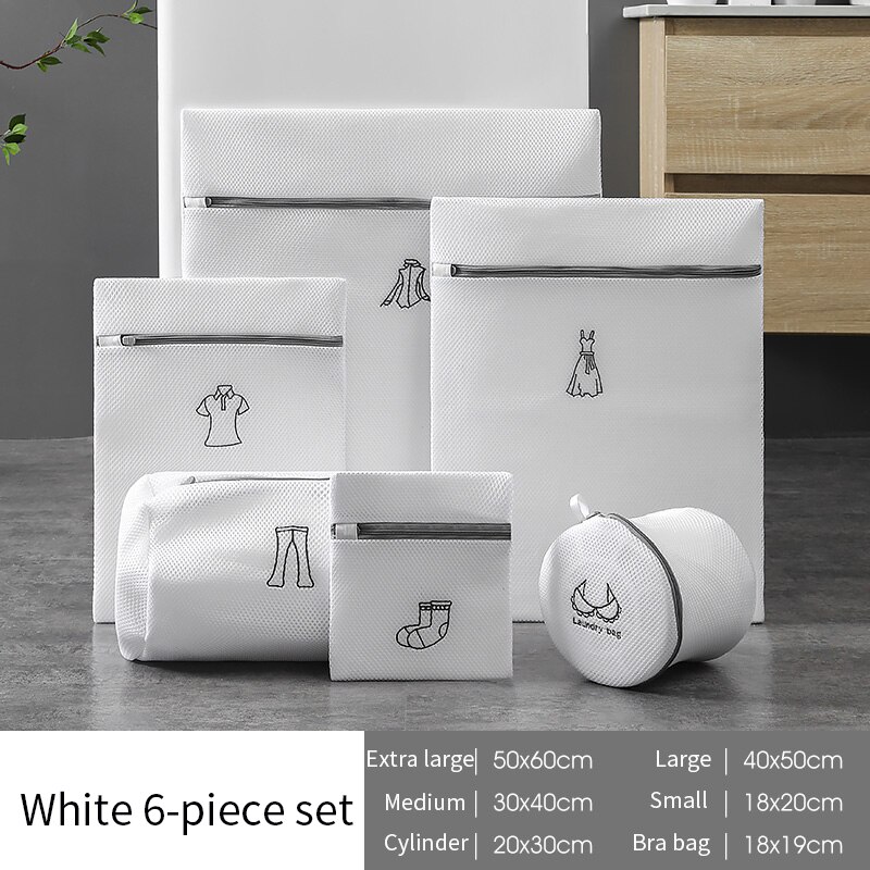 Bolsa de almacenamiento de ropa para lavar, bolsa de red para lavar ropa interior para lavadora doméstica, bolsa de red, Bolsa de lavado de sujetador, antideforma, 6 piezas: White