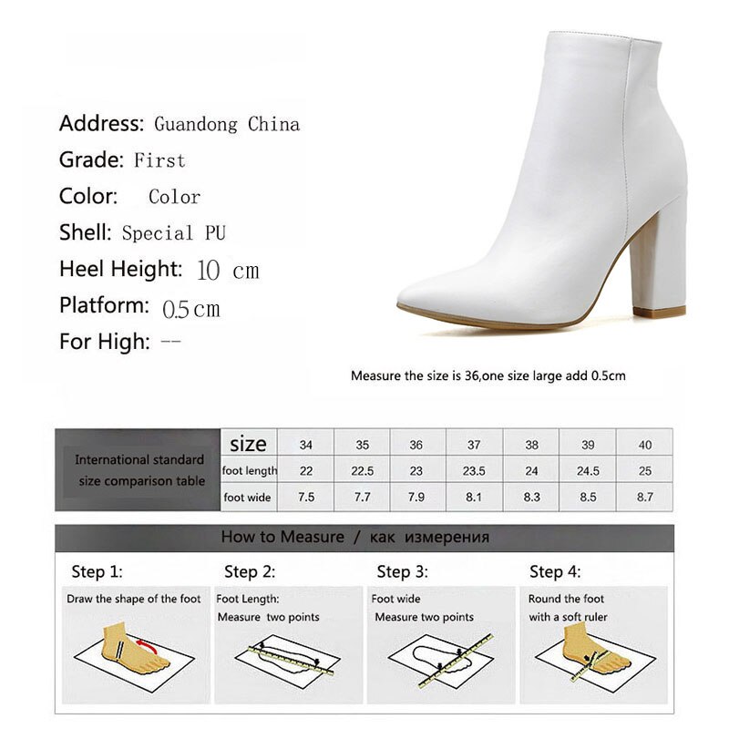 Botas PRETO BRANCO para mujer, botines blancos de tacón alto, a la , con punta en pico, fáciles de combinar, botas para mujer, ZL-QS048
