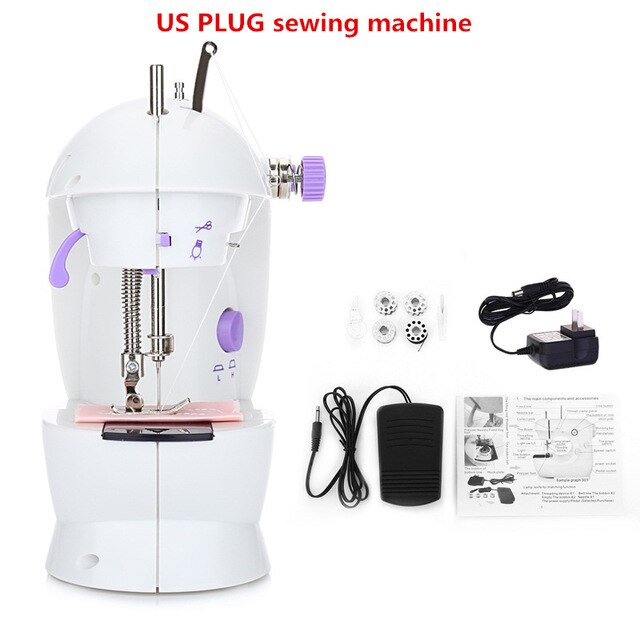 Mini Electric Handheld Sewing Machine Dual Speed Adjustment with Light Foot AC100-240V Double Threads Pendal Sewing Machine: US plug
