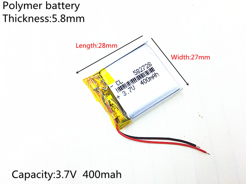 3.7V 400mAH 582728 PLIB polymer lithium ion / Li-ion battery for SMART WATCH,GPS mp3,mp4,cell phone,DVD,SPEAKER