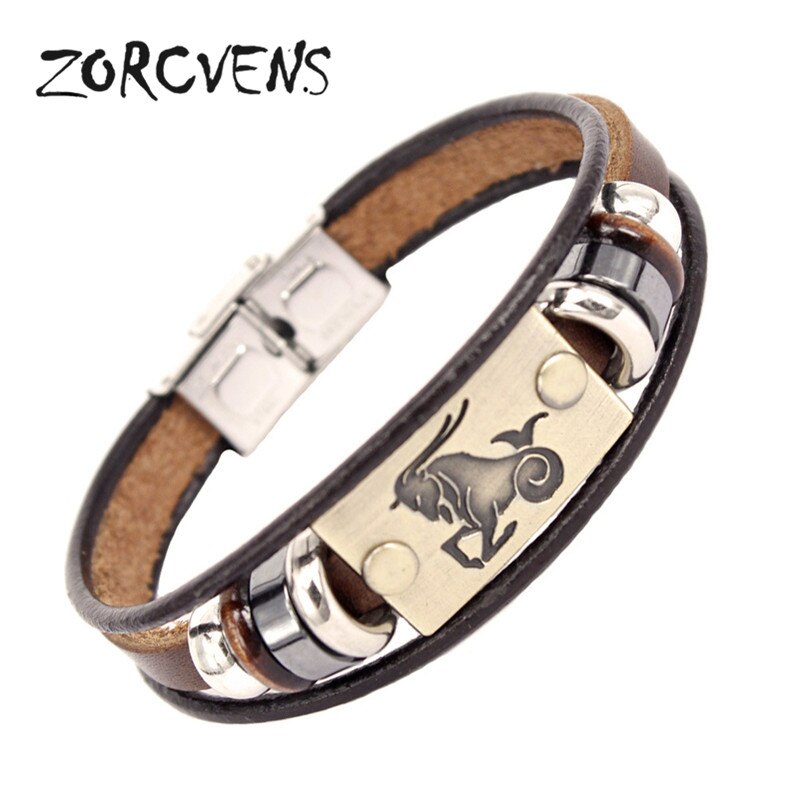 ZORCVENS 2020 di Nuovo Modo di 12 Constellation Segni Bracciali Braccialetti In Acciaio Inox Braccialetto di Cuoio per Gli Uomini: 80618
