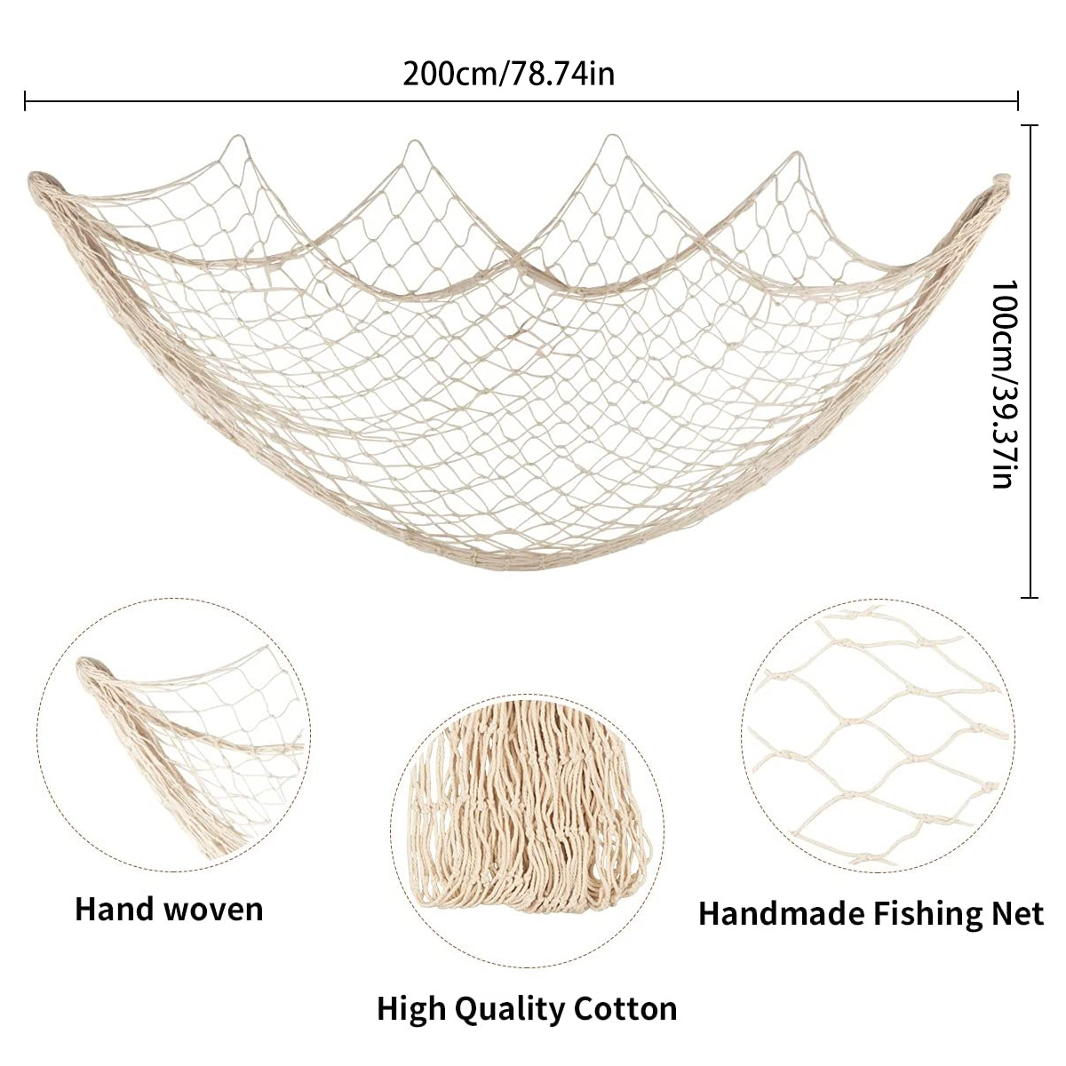 Visnet Katoen Decoratief Visnet 2-delig Visnet Decoratie Beige Nautische Zee Thema Wandkleden Visnet Vis: L / Licht Groen