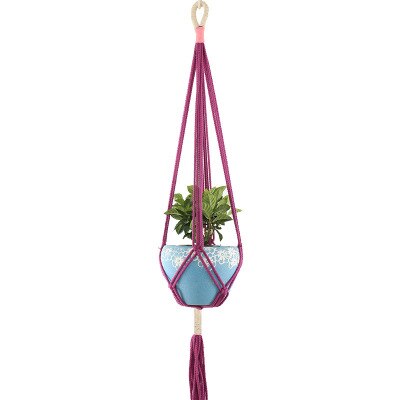 Verkoop 100% Vintage Handgemaakte Geknoopte Macrame Plant Hanger Haak Bloem/Pot Hanger Voor Wanddecoratie Countyard Tuin: Purple