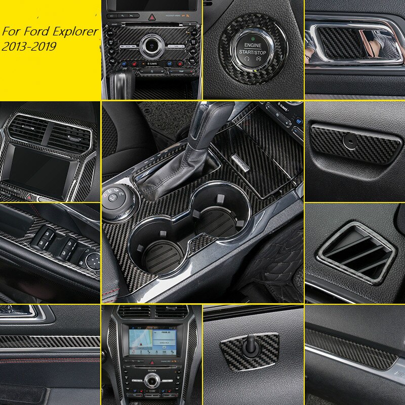 For Ford Explorer Car Accessories Carbon Fiber Interior Trim Gear Panel Navigation Outlet Center Console Stickers 5D