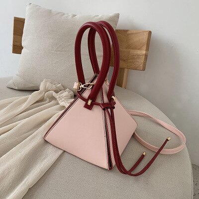 Chic Geometric Triangle Drawstring Women Handbags Casual Pu Messenger Bags Female Solid Color Shoulder Bag Clutch: Pink