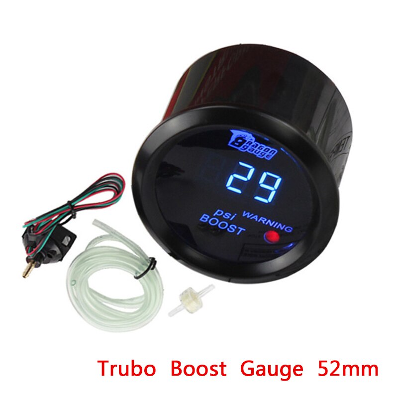 Turbo gauge bil gauge 2 " 52mm psi turbo boost gauge bil meter auto blå led digital display sort fælg shell til 12v