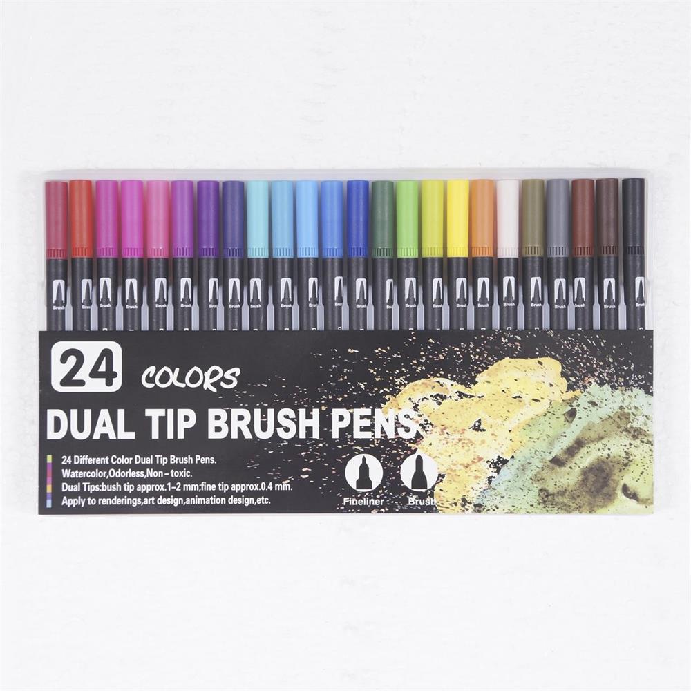 100 Colors Fine Liner Dual Tip Art Markers Watercolor Brush Pen Set For School Art Supplies Best Effect For Drawing And Painting: 24 Colors