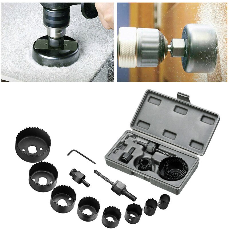 11PCS Set Hole Saw Drill Bit Kit Mandrel Wood Sheet Metal Plastic 3/4" To 2 1/2" Carbon Steel Widely Hole Saw Kit