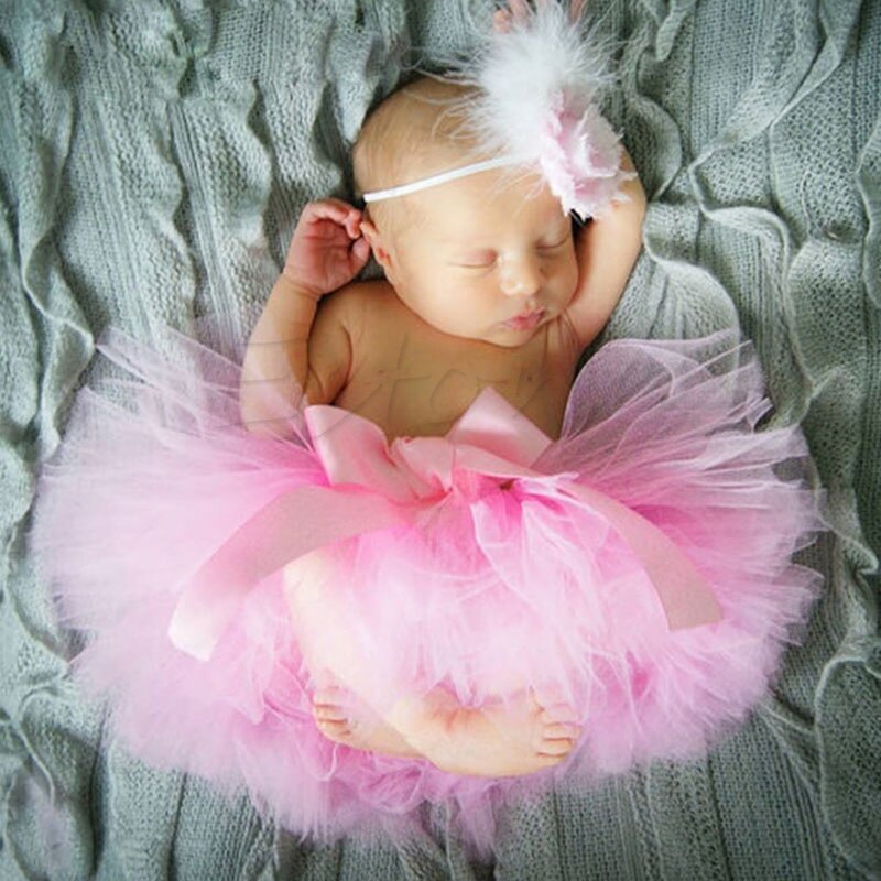 Sødt barn nyfødt baby pige tutu nederdel & pandebånd foto prop kostume outfit: 5