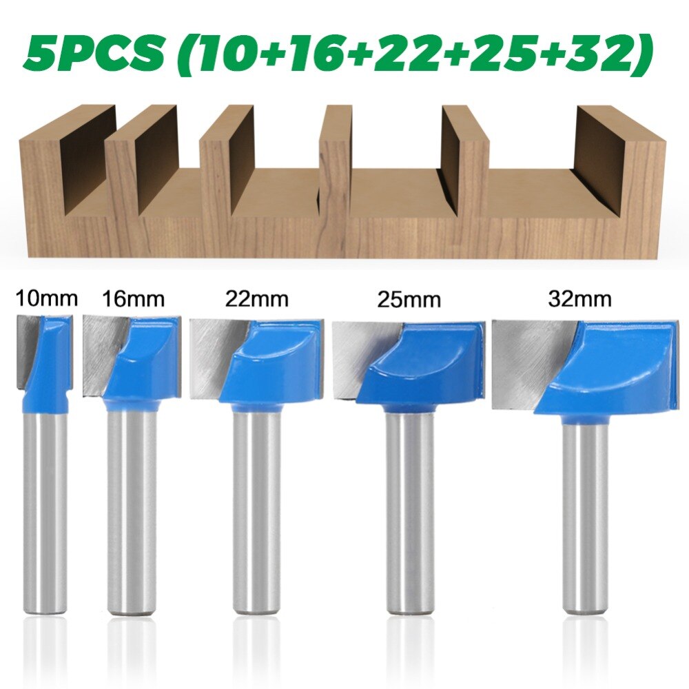 1pc 8mm Shank Surface Planing Wood Milling Router Bits 16 Sizes Bottom Cleaning Wood Cutting Router Bit: 5pcs 02