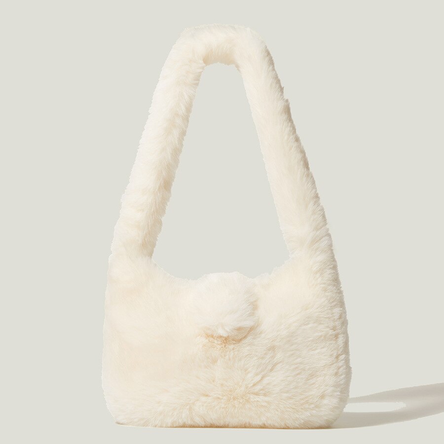 Sac à bandoulière de luxe en fausse fourrure pour femmes, fourre-tout de styliste à la , tissé de personnalité, sacs à main en laine pour dames, automne hiver: White