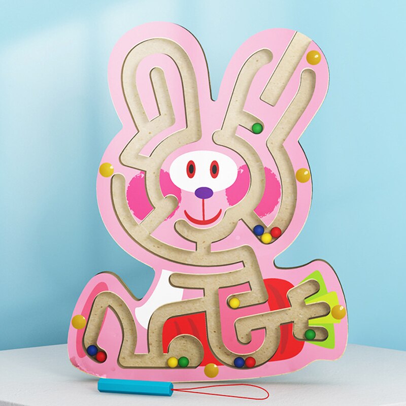 Colorato 3D Animale Labirinto Bambino Giocattoli Educativi Montessori Gioca Giocattoli Per Bambini Magnatic Labirinto Giocattoli di Legno Per Il Bambino Più di 3 Anni vecchio: WT146 Rabbit