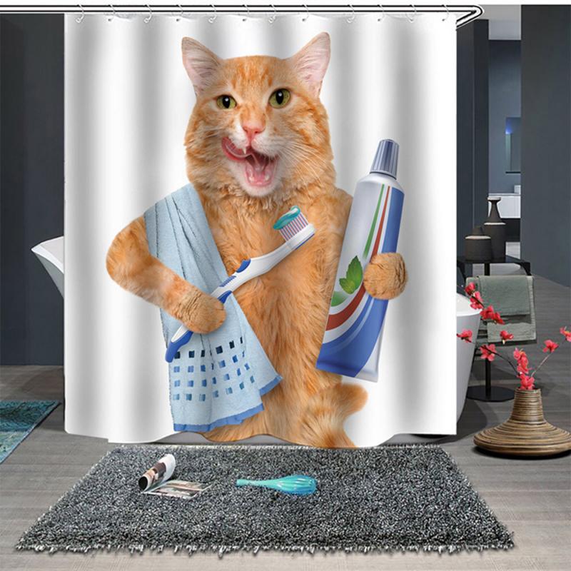 Mooie Kat Afdrukken Douchegordijn Polyester Waterdicht Doek Douchegordijnen Badkamer Gordijn Baden Gordijn Badkamer Gordijn: GJRX-276