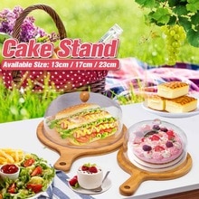 3 Size Transparent Acrylic Round Cake Stand Bamboo Tray Dust Cover Food Cover Dessert Display Stand For Weddings Birthday Decor